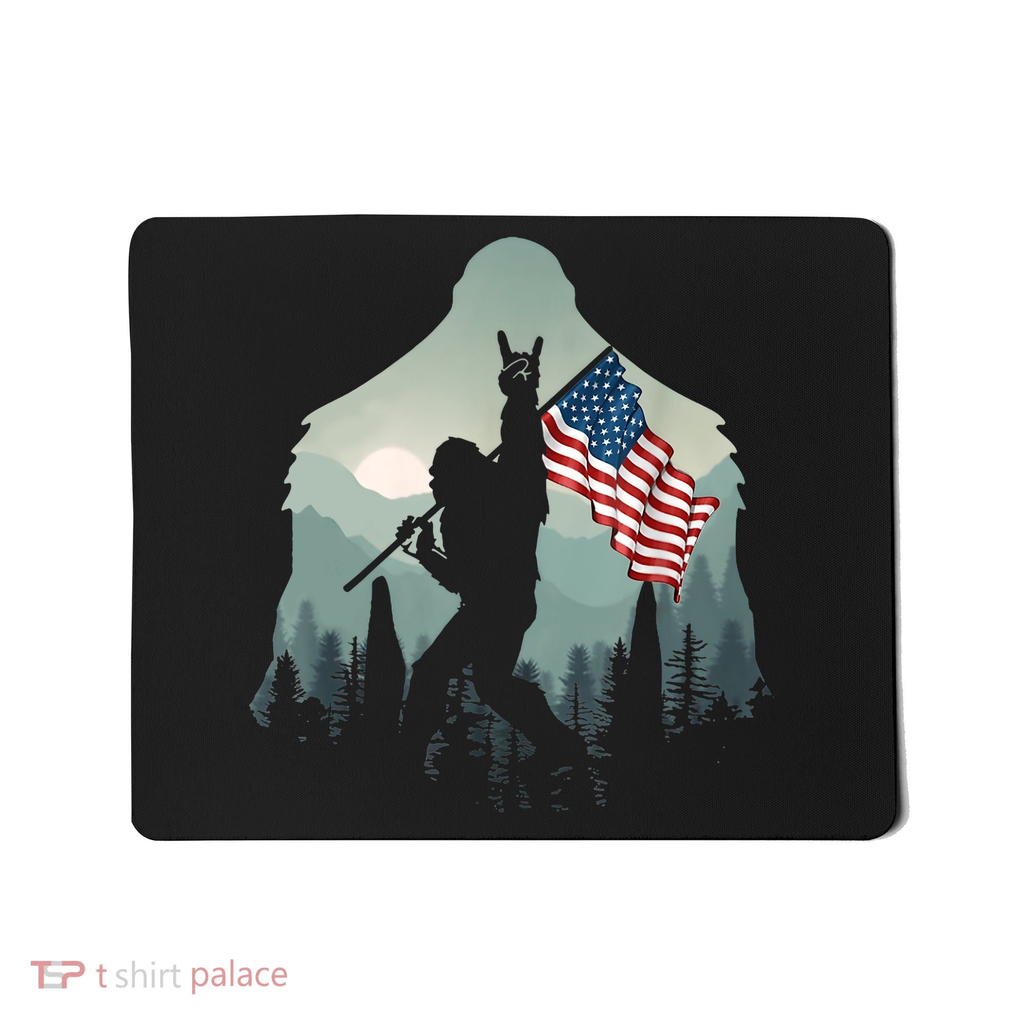 Funny Bigfoot Sasquatch Rock And Roll American Flags Tee Mousepad