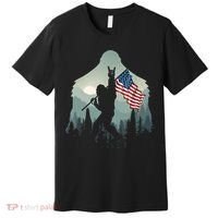 Funny Bigfoot Sasquatch Rock And Roll American Flags Tee Premium T-Shirt thumb 0