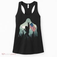 Funny Bigfoot Sasquatch Rock And Roll American Flags Tee Women's Tank Top thumb 0