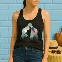 Funny Bigfoot Sasquatch Rock And Roll American Flags Tee Women's Tank Top thumb 2