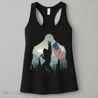 Funny Bigfoot Sasquatch Rock And Roll American Flags Tee Women's Tank Top thumb 3