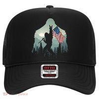 Funny Bigfoot Sasquatch Rock And Roll American Flags Tee Hat thumb 0