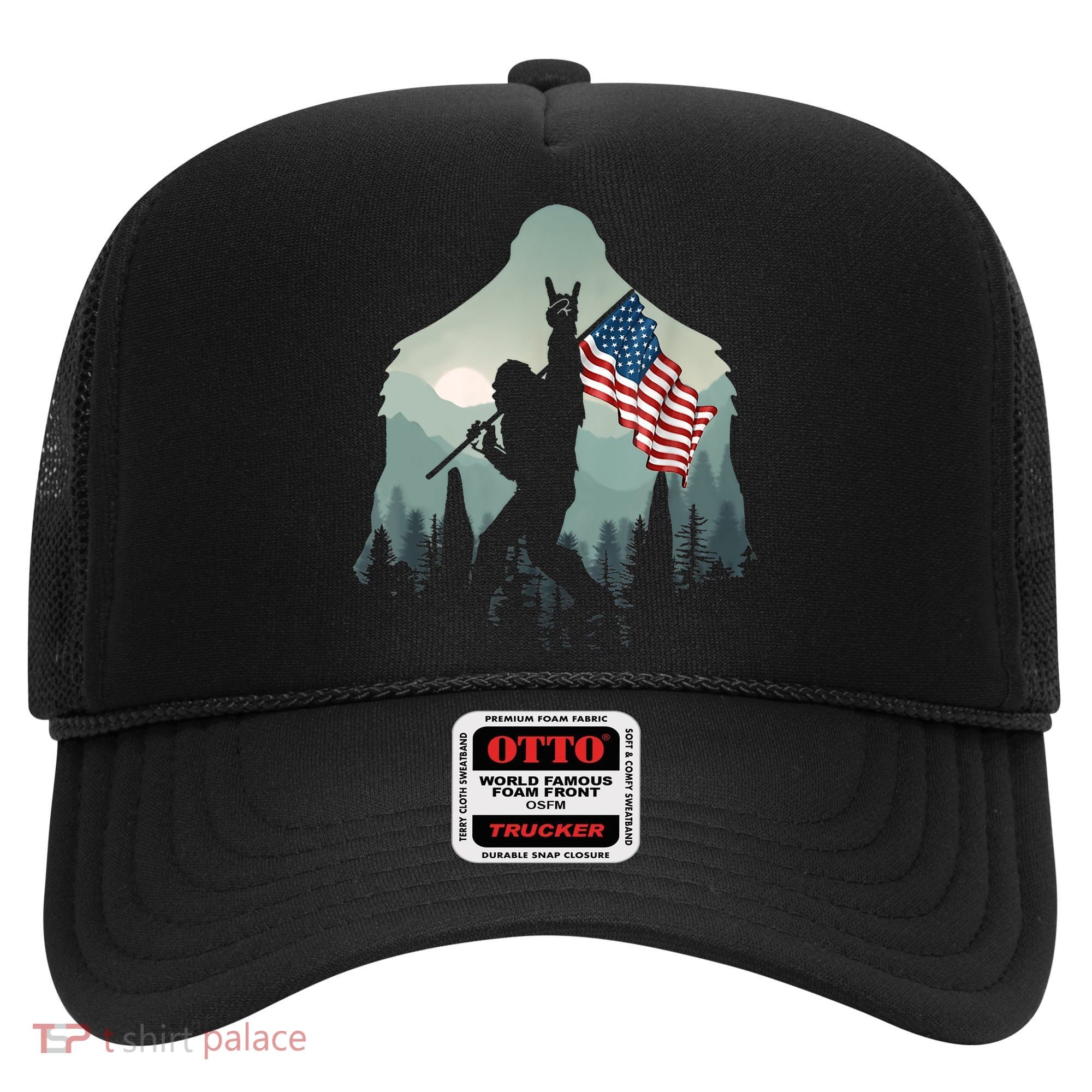 Funny Bigfoot Sasquatch Rock And Roll American Flags Tee Hat