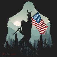 Funny Bigfoot Sasquatch Rock And Roll American Flags Tee Hat thumb 2