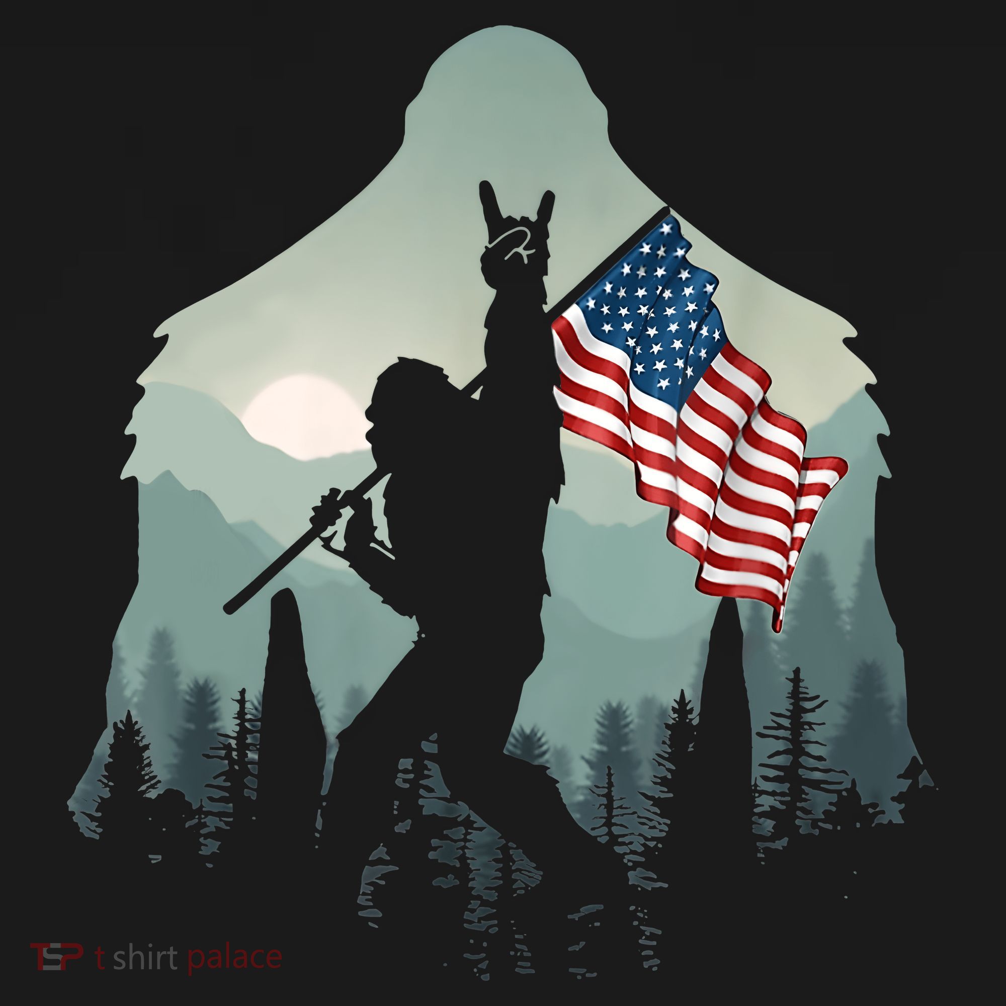 Funny Bigfoot Sasquatch Rock And Roll American Flags Tee Toddler Hoodie