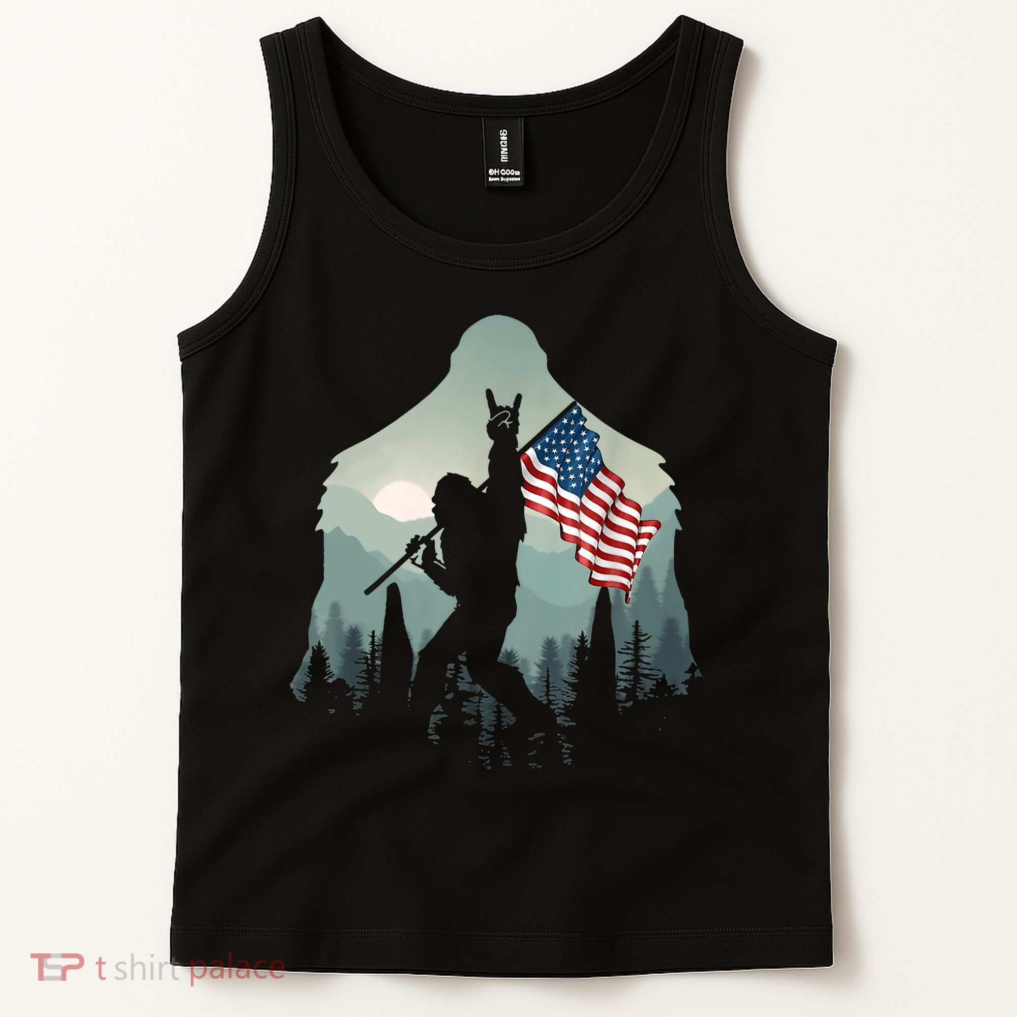 Funny Bigfoot Sasquatch Rock And Roll American Flags Tee Tank Top