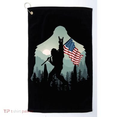 Funny Bigfoot Sasquatch Rock And Roll American Flags Tee Golf Towel
