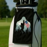 Funny Bigfoot Sasquatch Rock And Roll American Flags Tee Golf Towel thumb 2