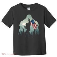 Funny Bigfoot Sasquatch Rock And Roll American Flags Tee Toddler T-Shirt thumb 0