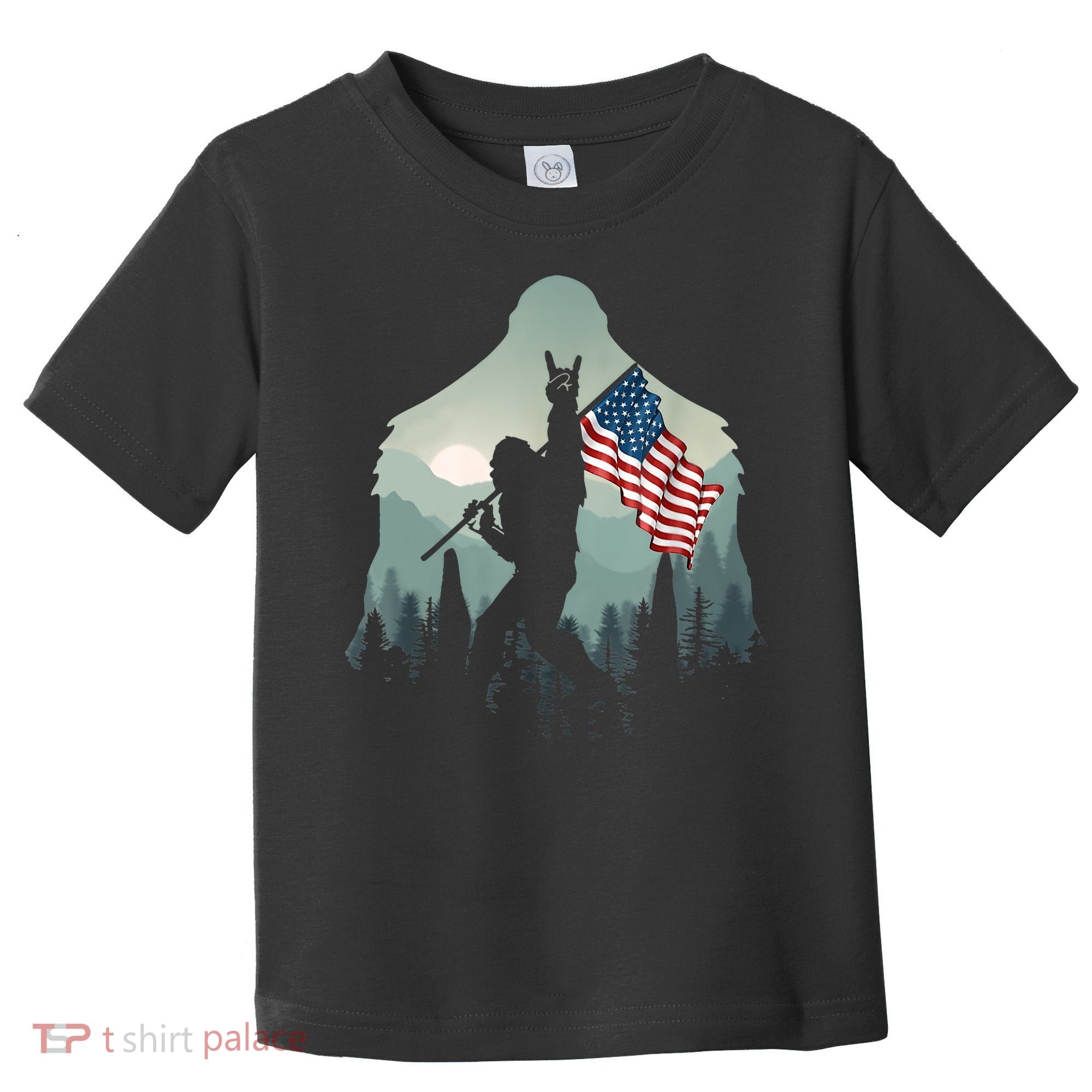 Funny Bigfoot Sasquatch Rock And Roll American Flags Tee Toddler T-Shirt
