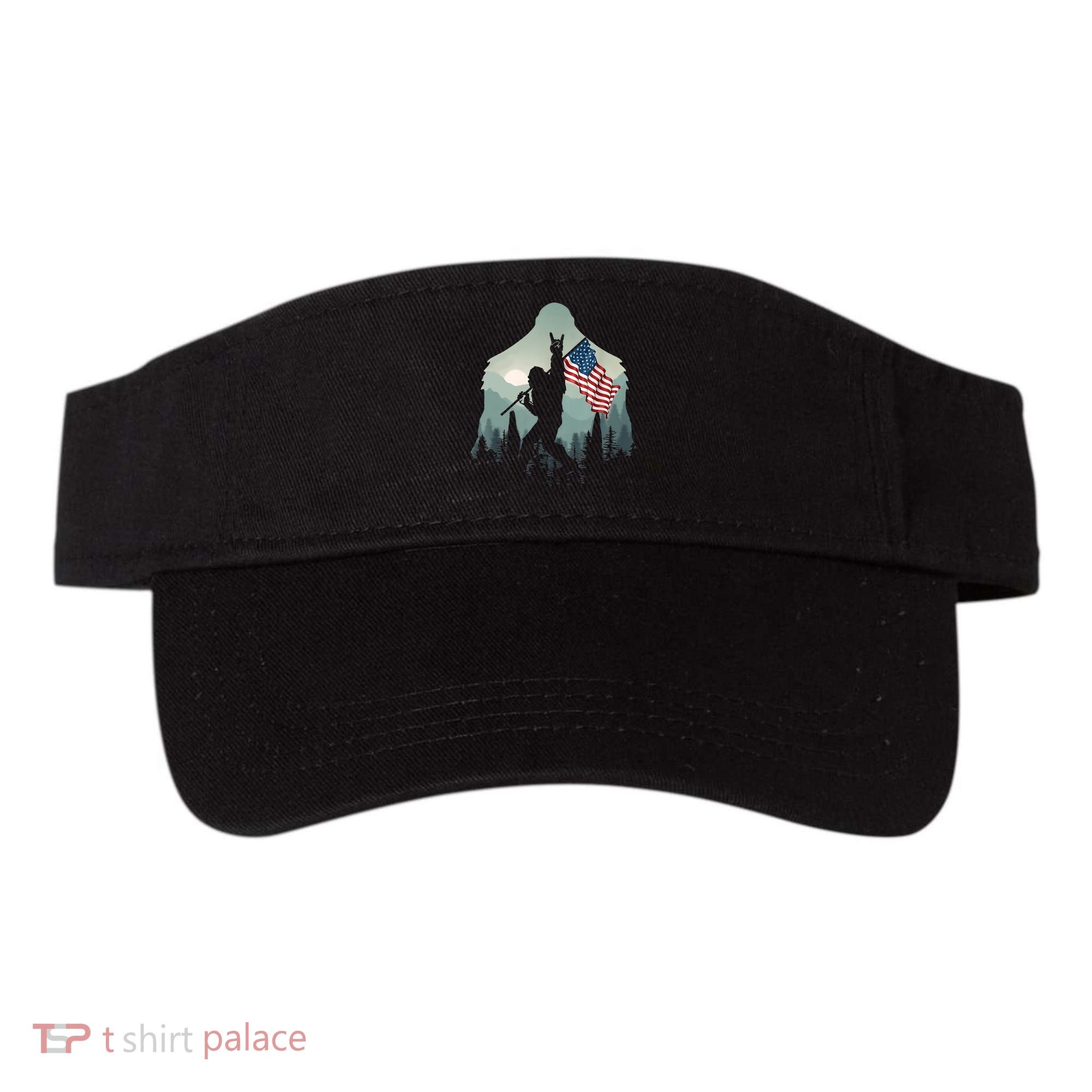 Funny Bigfoot Sasquatch Rock And Roll American Flags Tee Visor