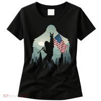 Funny Bigfoot Sasquatch Rock And Roll American Flags Tee Women's T-Shirt thumb 0