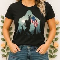 Funny Bigfoot Sasquatch Rock And Roll American Flags Tee Women's T-Shirt thumb 2