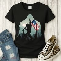 Funny Bigfoot Sasquatch Rock And Roll American Flags Tee Women's T-Shirt thumb 3