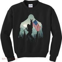 Funny Bigfoot Sasquatch Rock And Roll American Flags Tee Kids Sweatshirt thumb 0