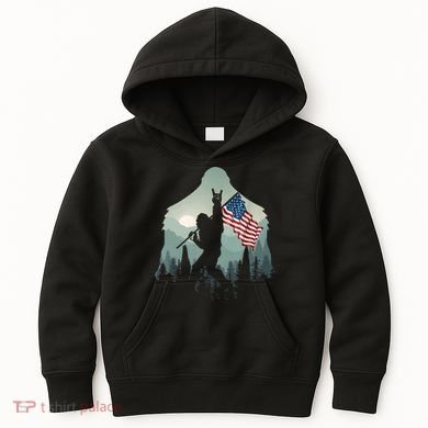 Funny Bigfoot Sasquatch Rock And Roll American Flags Tee Kids Hoodie