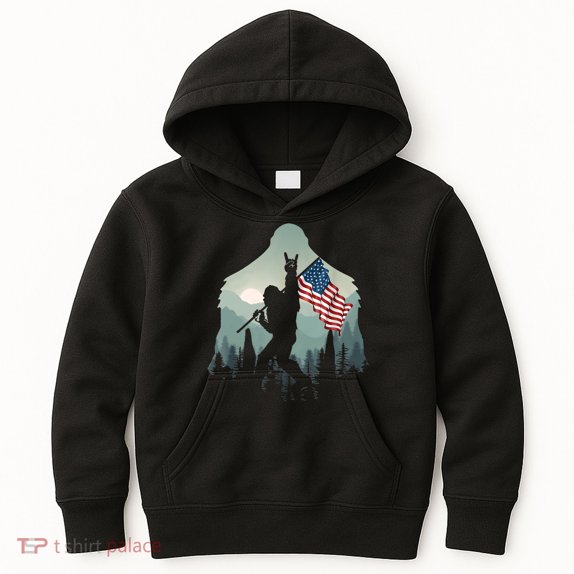 Funny Bigfoot Sasquatch Rock And Roll American Flags Tee Kids Hoodie