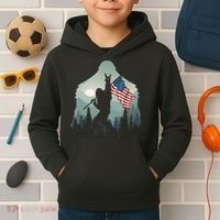 Funny Bigfoot Sasquatch Rock And Roll American Flags Tee Kids Hoodie thumb 2