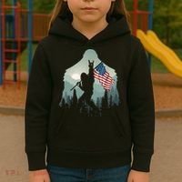 Funny Bigfoot Sasquatch Rock And Roll American Flags Tee Kids Hoodie thumb 3