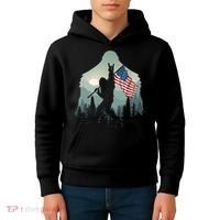 Funny Bigfoot Sasquatch Rock And Roll American Flags Tee Kids Hoodie thumb 4