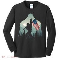 Funny Bigfoot Sasquatch Rock And Roll American Flags Tee Kids Long Sleeve Shirt thumb 0