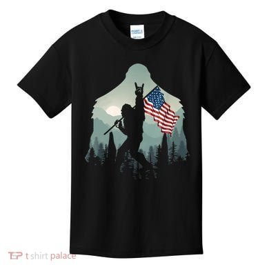Funny Bigfoot Sasquatch Rock And Roll American Flags Tee Kids T-Shirt