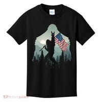 Funny Bigfoot Sasquatch Rock And Roll American Flags Tee Kids T-Shirt thumb 0