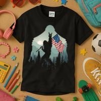 Funny Bigfoot Sasquatch Rock And Roll American Flags Tee Kids T-Shirt thumb 3