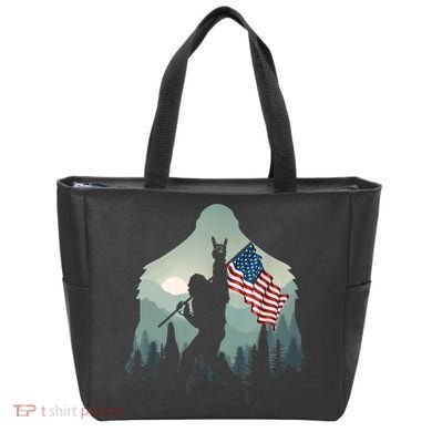 Funny Bigfoot Sasquatch Rock And Roll American Flags Tee Tote Bag