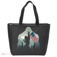 Funny Bigfoot Sasquatch Rock And Roll American Flags Tee Tote Bag thumb 0