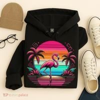 Flamingo Beach Summer Vibes Palm Tree Tropical Summer Hoodie thumb 4