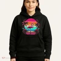Flamingo Beach Summer Vibes Palm Tree Tropical Summer Hoodie thumb 5