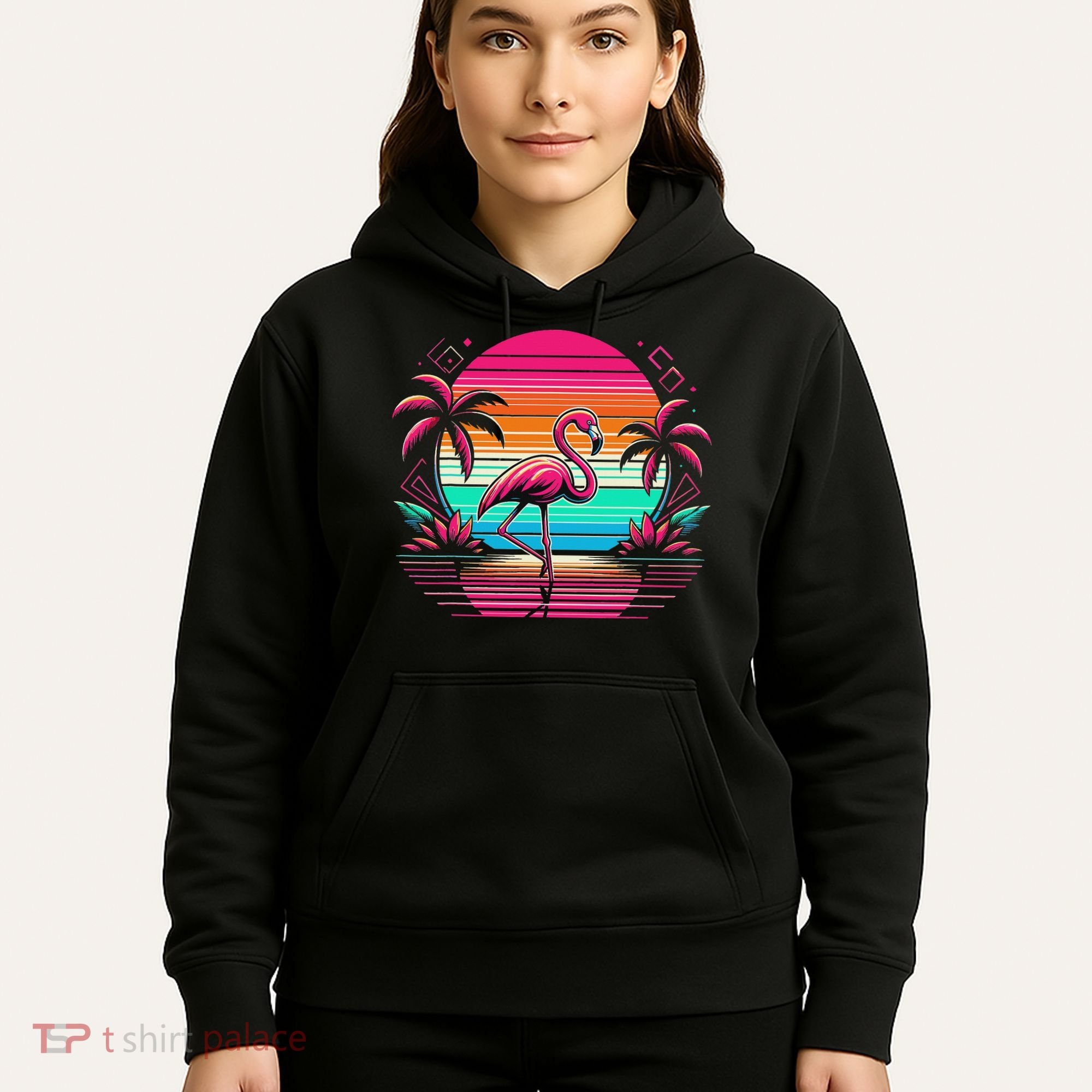 Flamingo Beach Summer Vibes Palm Tree Tropical Summer Hoodie