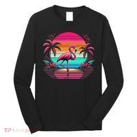 Flamingo Beach Summer Vibes Palm Tree Tropical Summer Long Sleeve Shirt thumb 0