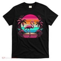 Flamingo Beach Summer Vibes Palm Tree Tropical Summer T-Shirt thumb 0