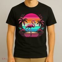 Flamingo Beach Summer Vibes Palm Tree Tropical Summer T-Shirt thumb 3
