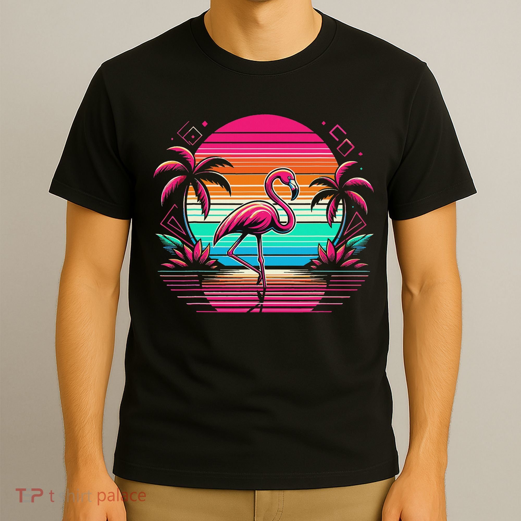 Flamingo Beach Summer Vibes Palm Tree Tropical Summer T-Shirt