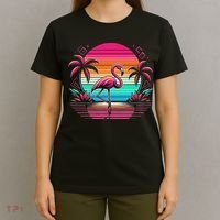 Flamingo Beach Summer Vibes Palm Tree Tropical Summer T-Shirt thumb 4