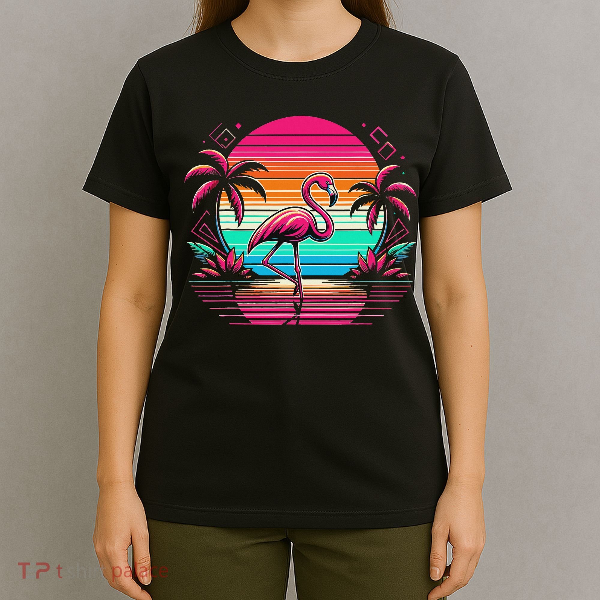 Flamingo Beach Summer Vibes Palm Tree Tropical Summer T-Shirt