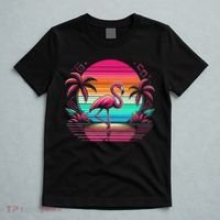 Flamingo Beach Summer Vibes Palm Tree Tropical Summer T-Shirt thumb 5