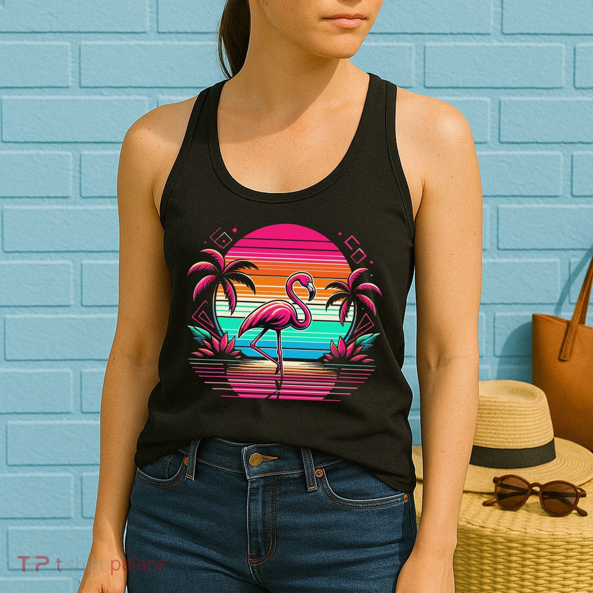 Flamingo Beach Summer Vibes Palm Tree Tropical Summer Women's Tank Top