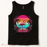 Flamingo Beach Summer Vibes Palm Tree Tropical Summer Tank Top thumb 2