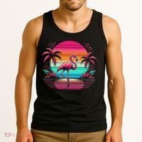 Flamingo Beach Summer Vibes Palm Tree Tropical Summer Tank Top thumb 3