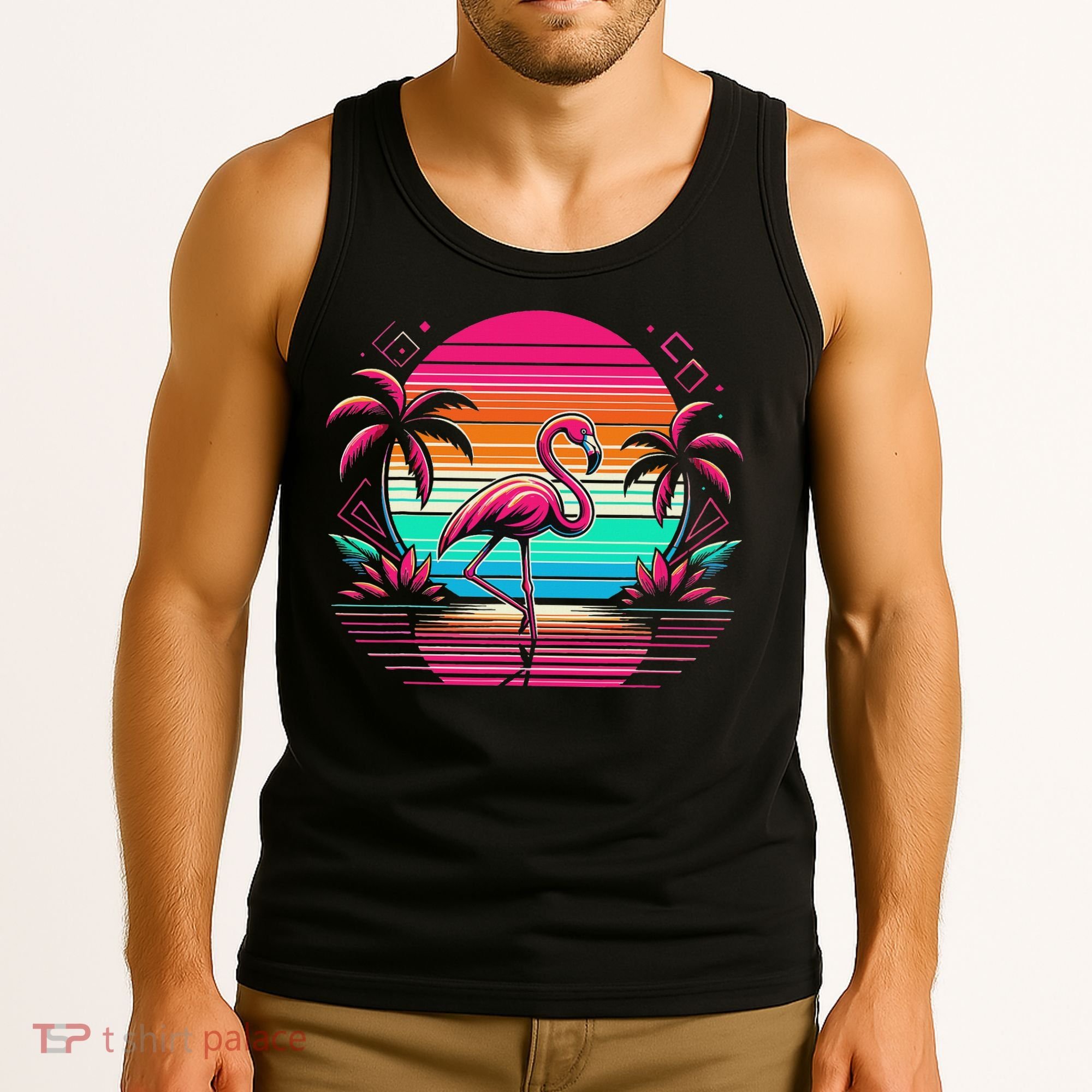 Flamingo Beach Summer Vibes Palm Tree Tropical Summer Tank Top
