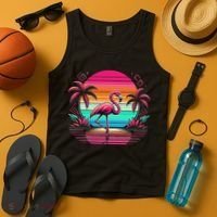 Flamingo Beach Summer Vibes Palm Tree Tropical Summer Tank Top thumb 4
