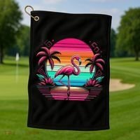 Flamingo Beach Summer Vibes Palm Tree Tropical Summer Golf Towel thumb 1