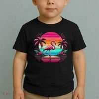 Flamingo Beach Summer Vibes Palm Tree Tropical Summer Toddler T-Shirt thumb 2