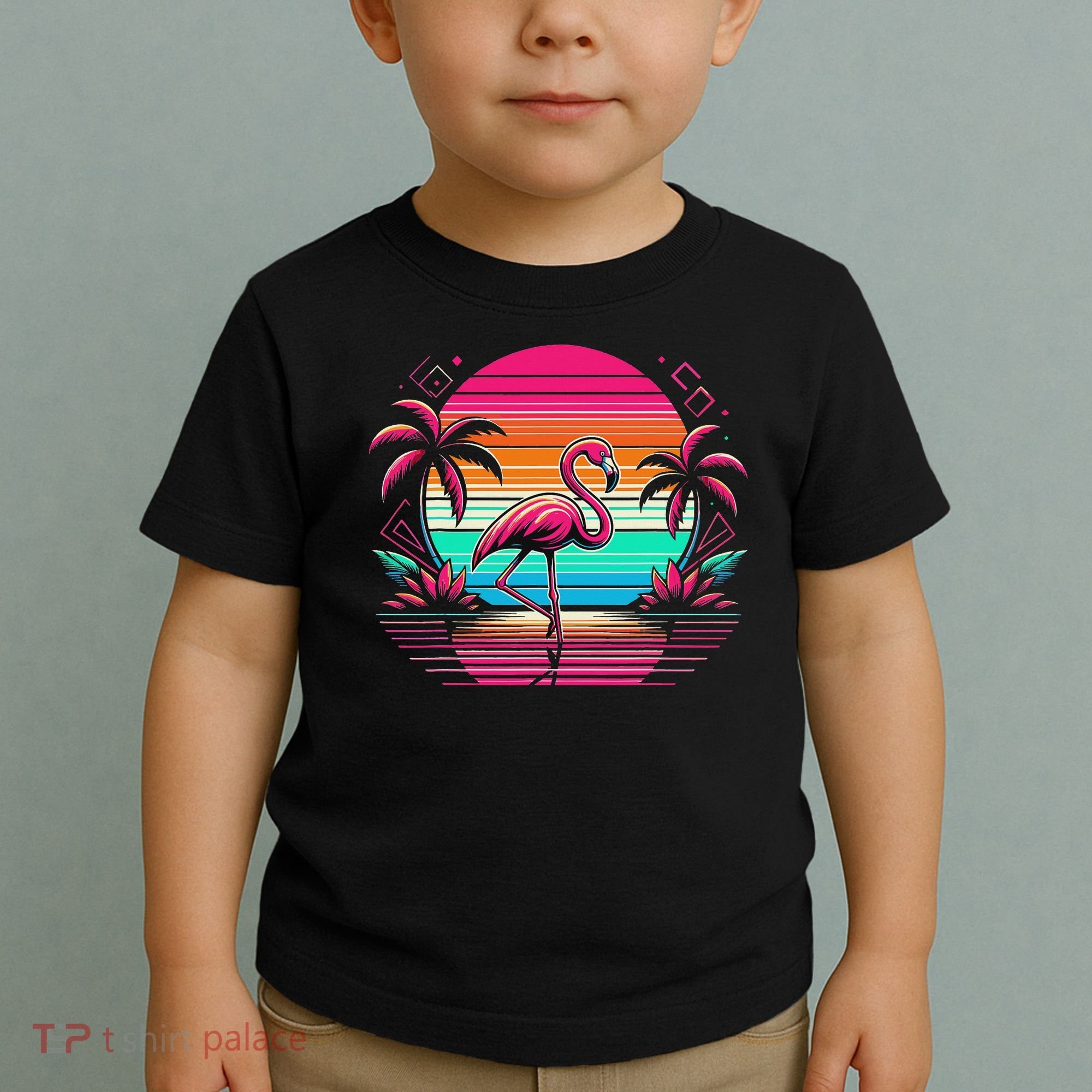 Flamingo Beach Summer Vibes Palm Tree Tropical Summer Toddler T-Shirt