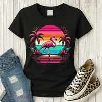 Flamingo Beach Summer Vibes Palm Tree Tropical Summer Women's T-Shirt thumb 3