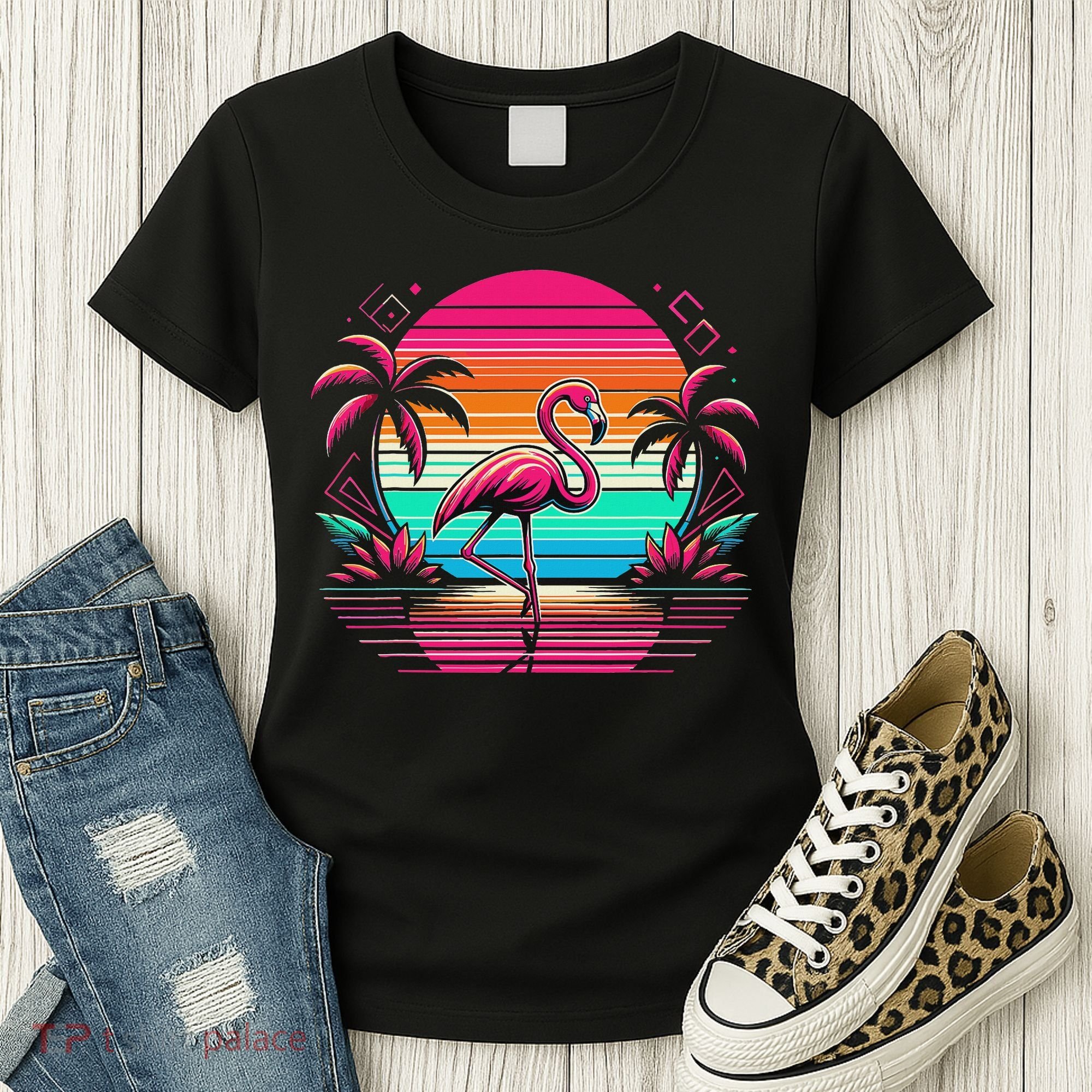 Flamingo Beach Summer Vibes Palm Tree Tropical Summer Women's T-Shirt